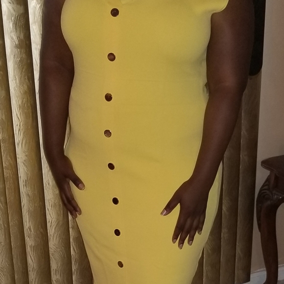 New York & Company Yellow Sleeveless Dress w/Buttons XL - Picture 12 of 16